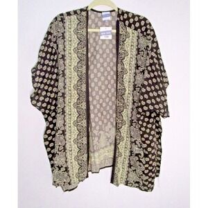Meri Skye Women's 1X Kimono Black Paisly Open Coverup Top Boho NEW NWT